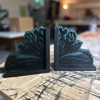 Green Flower Bookends