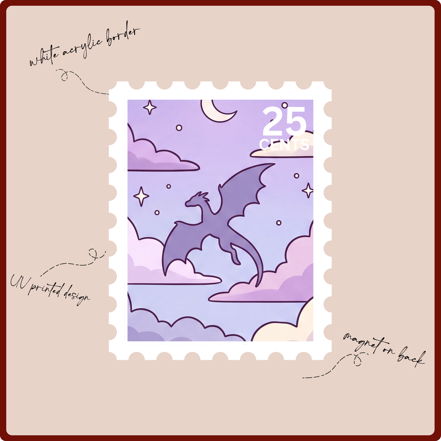 Magnet - Flying Dragon Postage (purple)