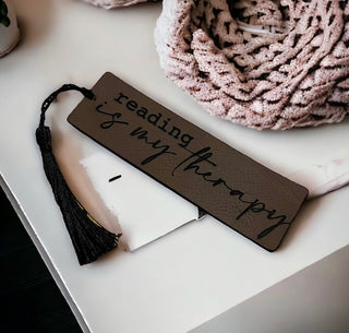 Reading is Therapy Leather Bookmark