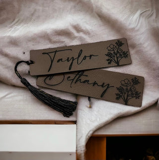 Personalized Floral Leather Bookmark